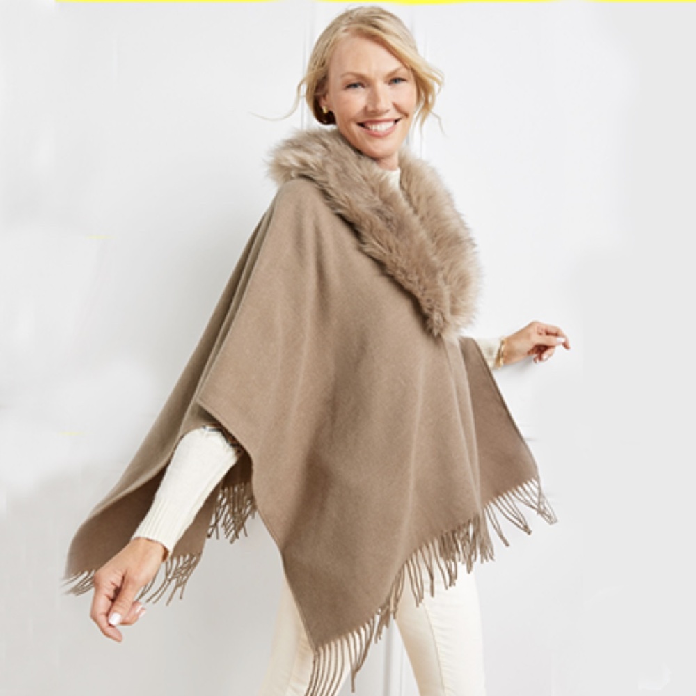 NWT-Talbots Wrap with Detachable Faux Fur Collar